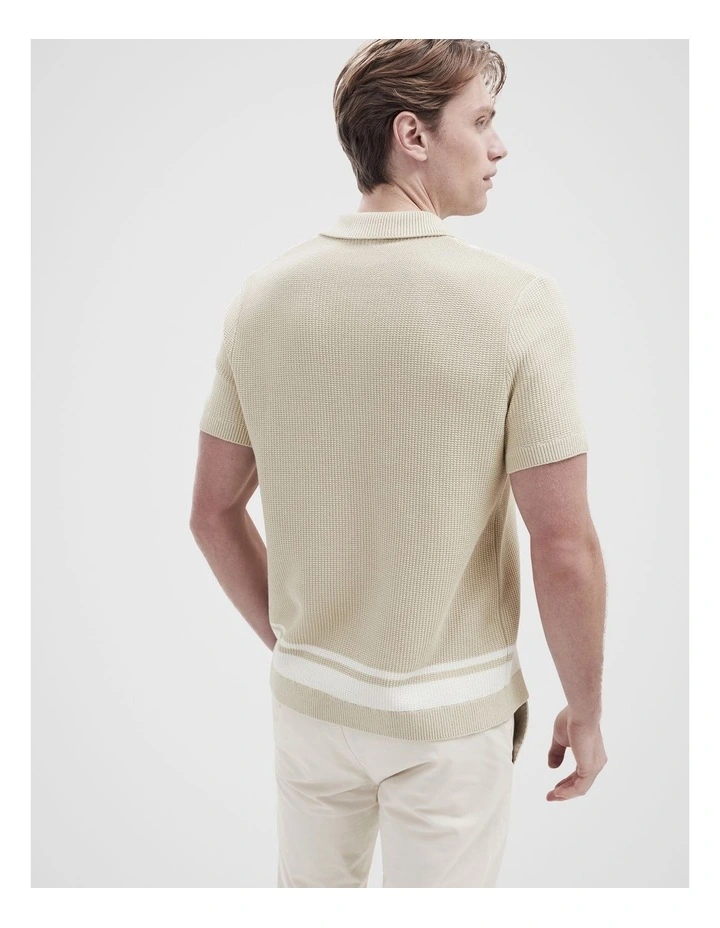 Border Knit Button Through Shirt in Beige image 2