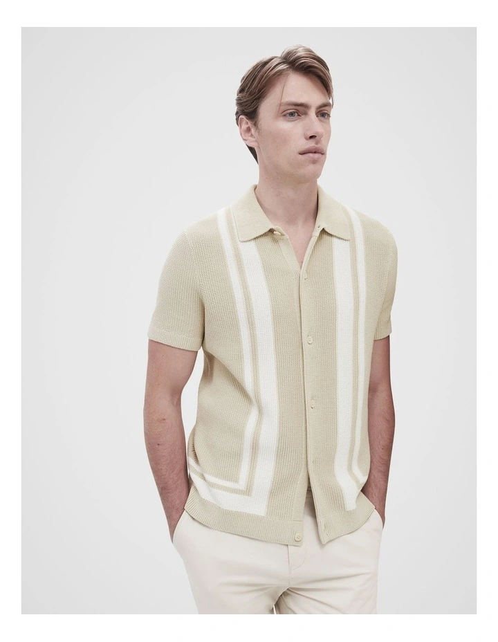 Border Knit Button Through Shirt in Beige image 3