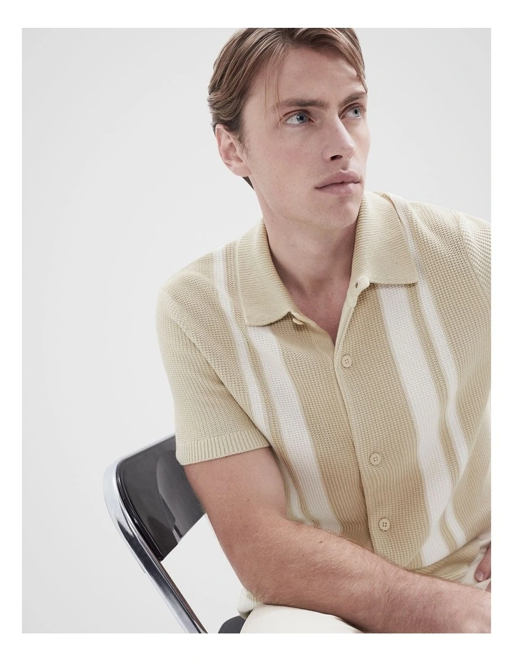 Border Knit Button Through Shirt in Beige image 4