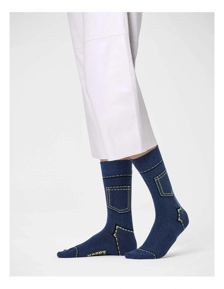 Denim Crew Socks in Navy image 2