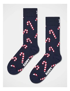 Candy Cane Crew Socks in Navy