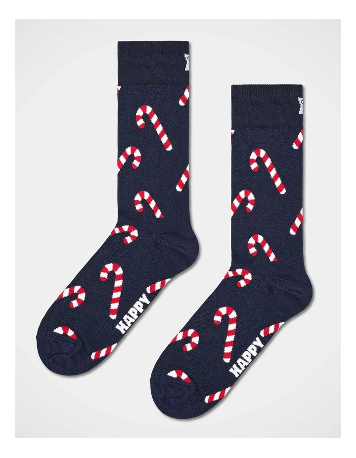 Candy Cane Crew Socks in Navy image 1