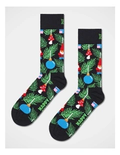 Christmas Tree Decoration Crew Socks in Black