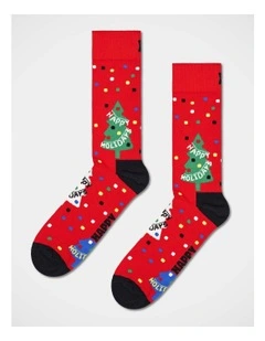 Happy Holidays Crew Socks in Red