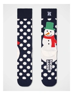 Jumbo Snowman Crew Socks in Navy