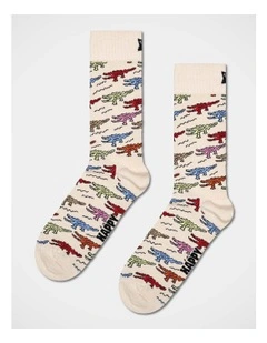 Crocodile Crew Socks in Beige