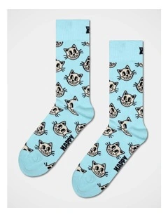 Cat Crew Socks in Light Blue