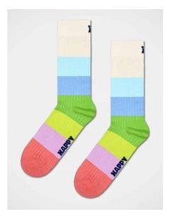 Chunky Stripe Crew Socks in White