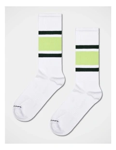 Simple Stripe Sneaker Crew Socks in White