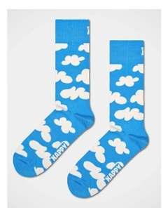 Cloudy Crew Socks in Light Blue