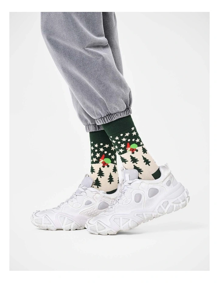 Santa On The Way Crew Socks in Dark Green image 2