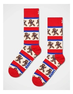 Gingerbread Stripe Crew Socks in Red