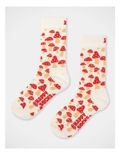 Mushroom Crew Socks in White
