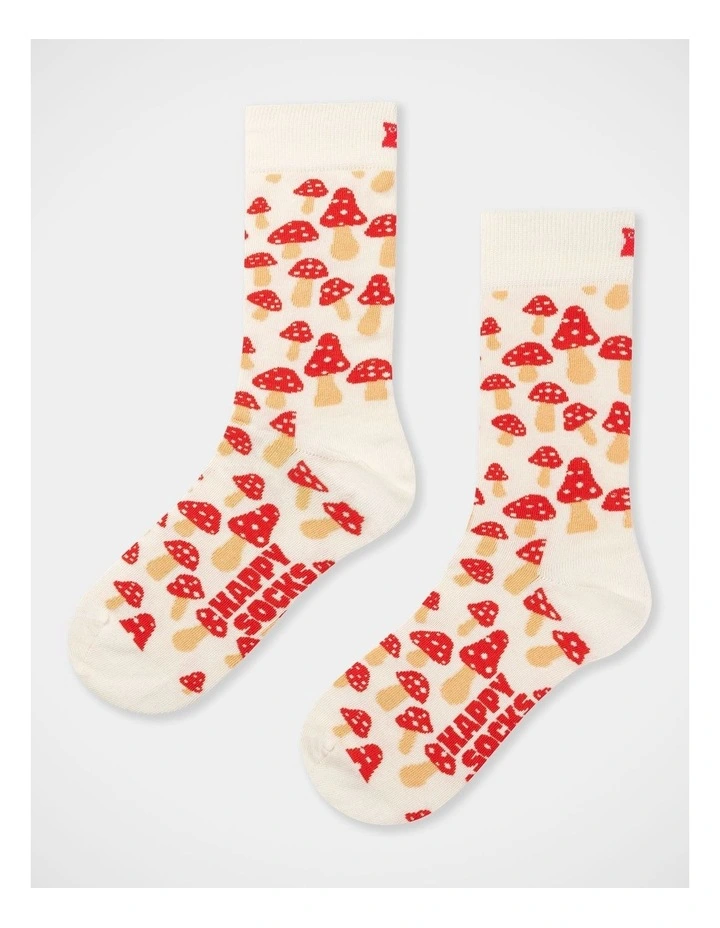 Mushroom Crew Socks in White image 1