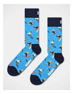 Skiing Crew Socks in Blue