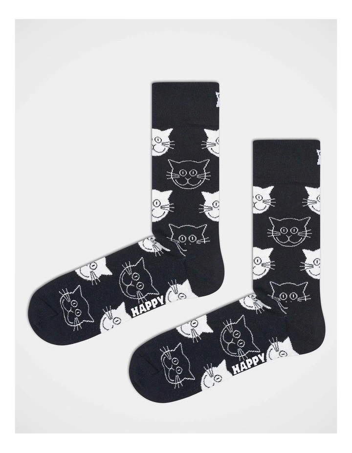 Cat Crew Socks in Black image 1