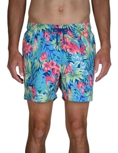 Floral Print Swim Shorts in Deep Cobalt