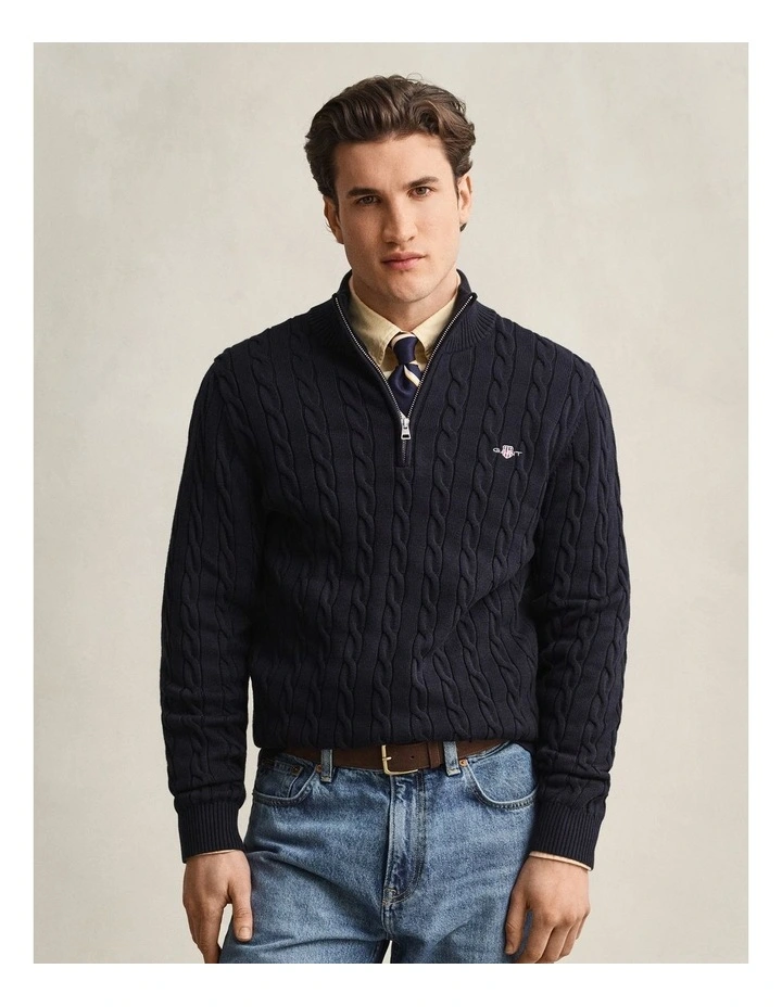 Cotton Cable Half-Zip Knit in Evening Blue image 1