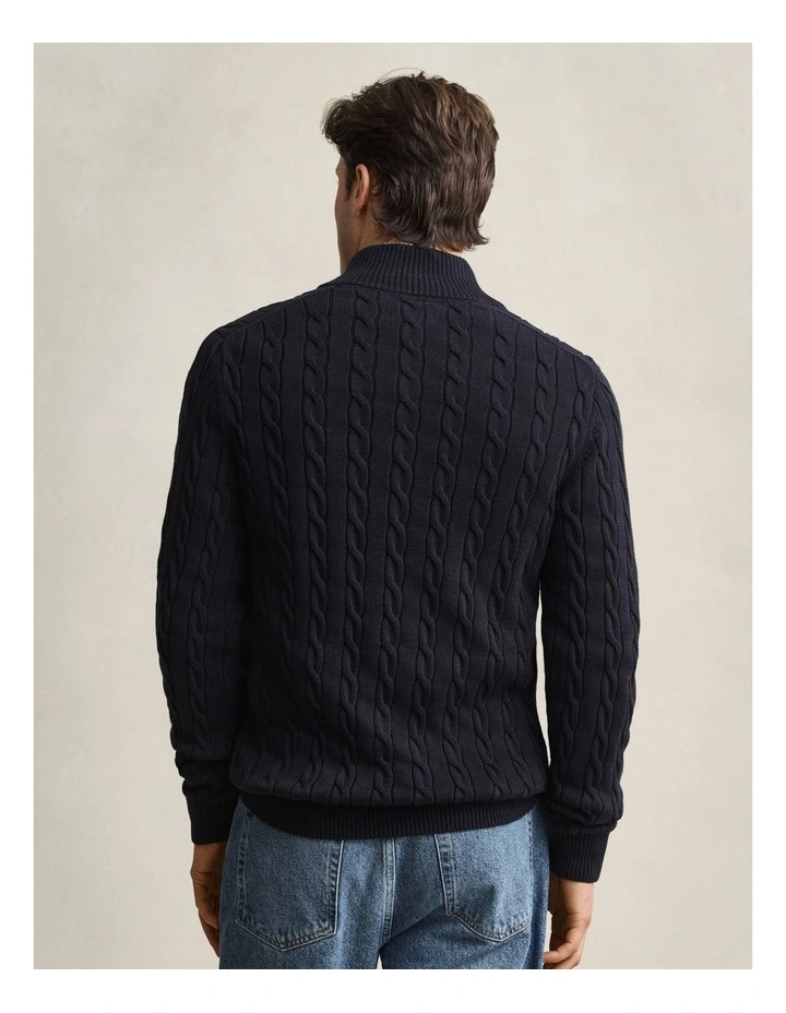 Cotton Cable Half-Zip Knit in Evening Blue image 2