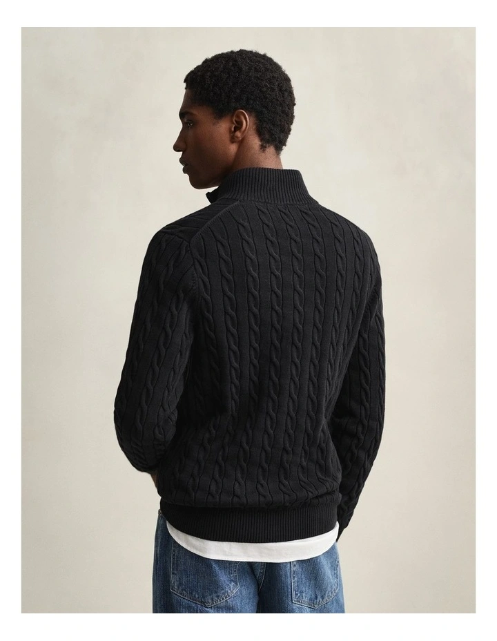 Cotton Cable Half-Zip Knit in Black image 2
