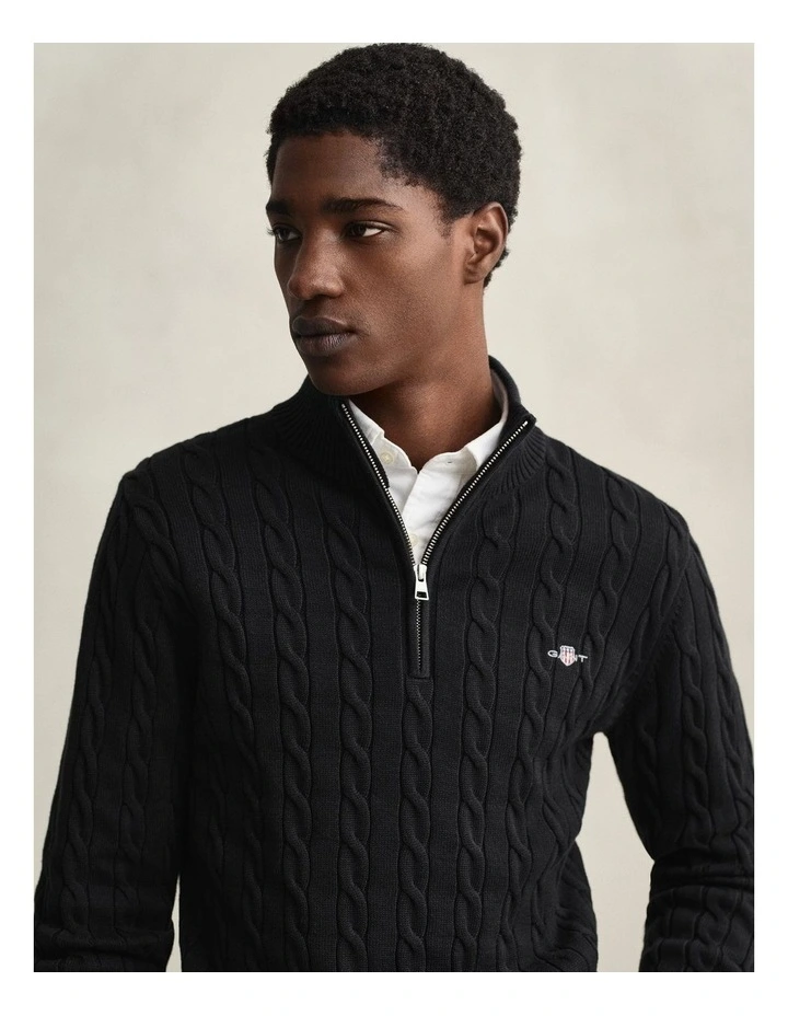 Cotton Cable Half-Zip Knit in Black image 3
