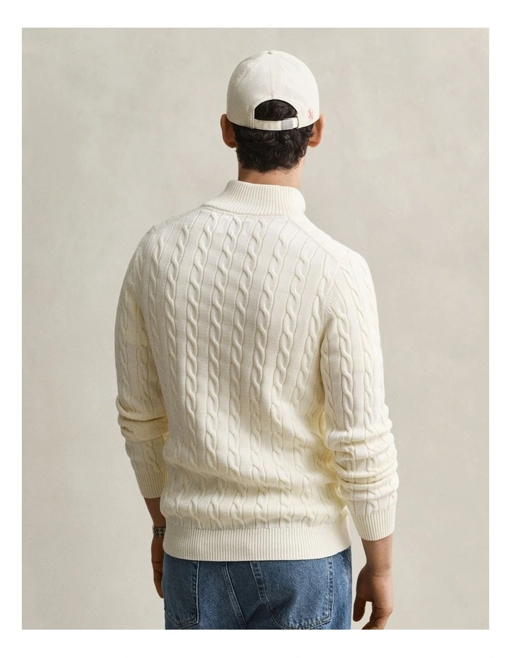 Cotton Cable Half-Zip Knit in Cream image 2