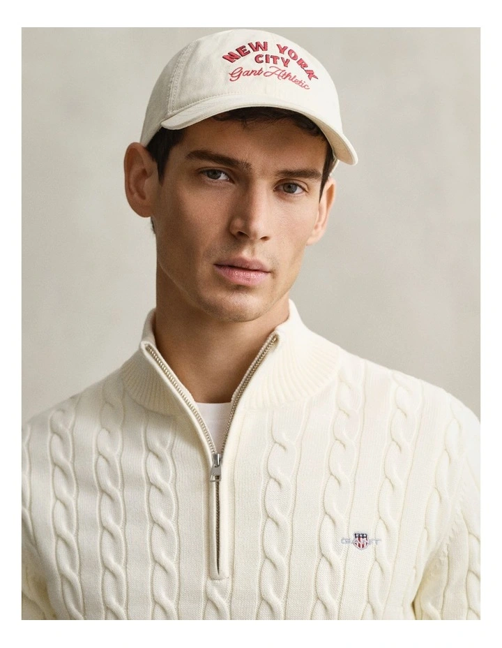 Cotton Cable Half-Zip Knit in Cream image 3