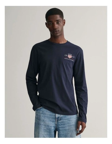 Medium Archive Shield Long Sleeve T-shirt in Evening Blue