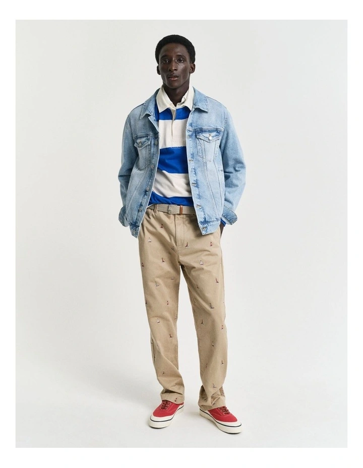 Straight Fit Embroidered Chinos in Dark Khaki image 3