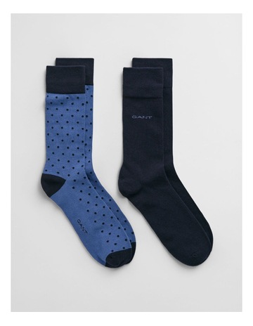 Dot And Solid Socks 2-Pack in Vintage Blue