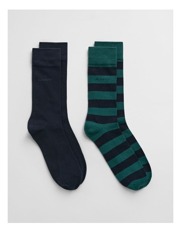 Barstriped And Solid Socks in Deep Forest