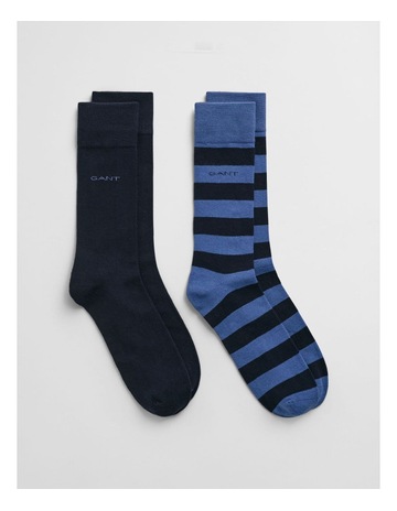 Barstriped And Solid Socks 2-Pack in Vintage Blue