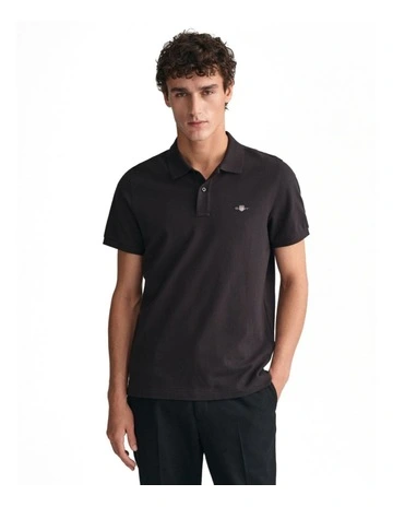 Regular Fit Shield Piqu Polo Shirt in Black