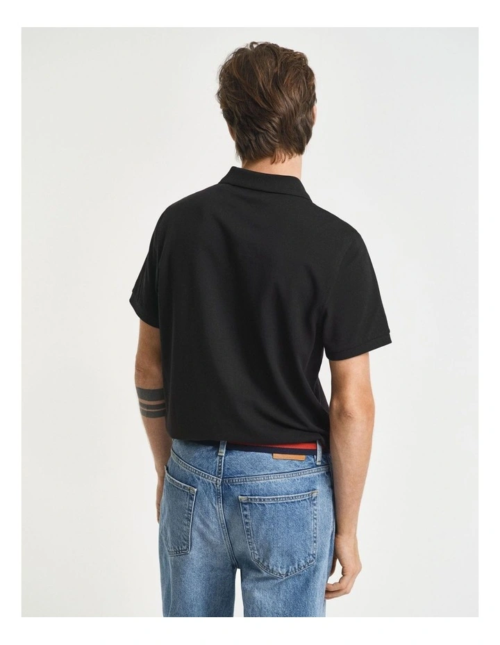 Regular Fit Shield Piqu Polo Shirt in Black image 2