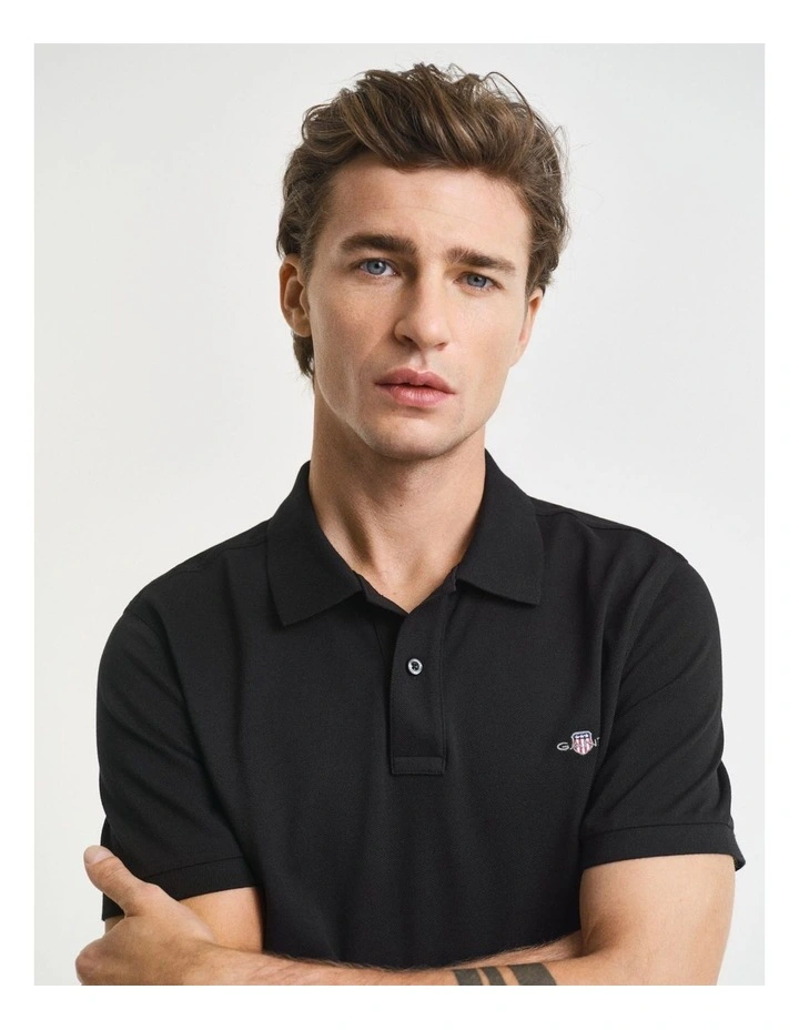 Regular Fit Shield Piqu Polo Shirt in Black image 3