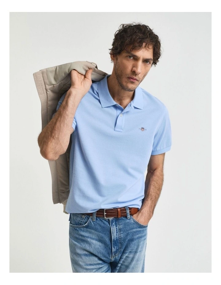 Regular Fit Shield Pique Polo Shirt in Capri Blue image 1