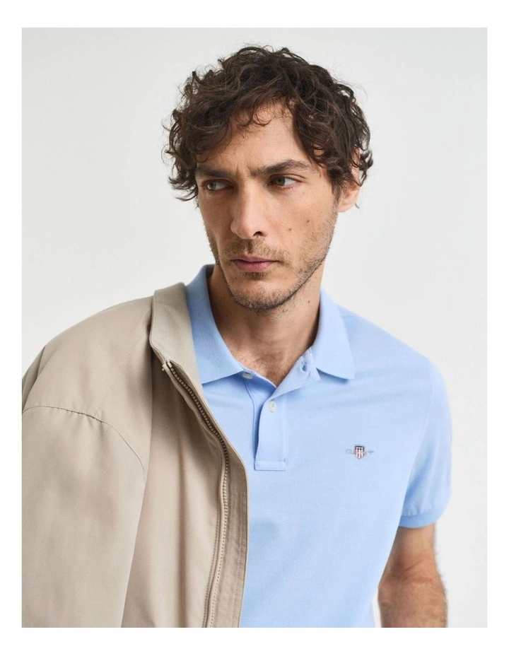 Regular Fit Shield Pique Polo Shirt in Capri Blue image 4