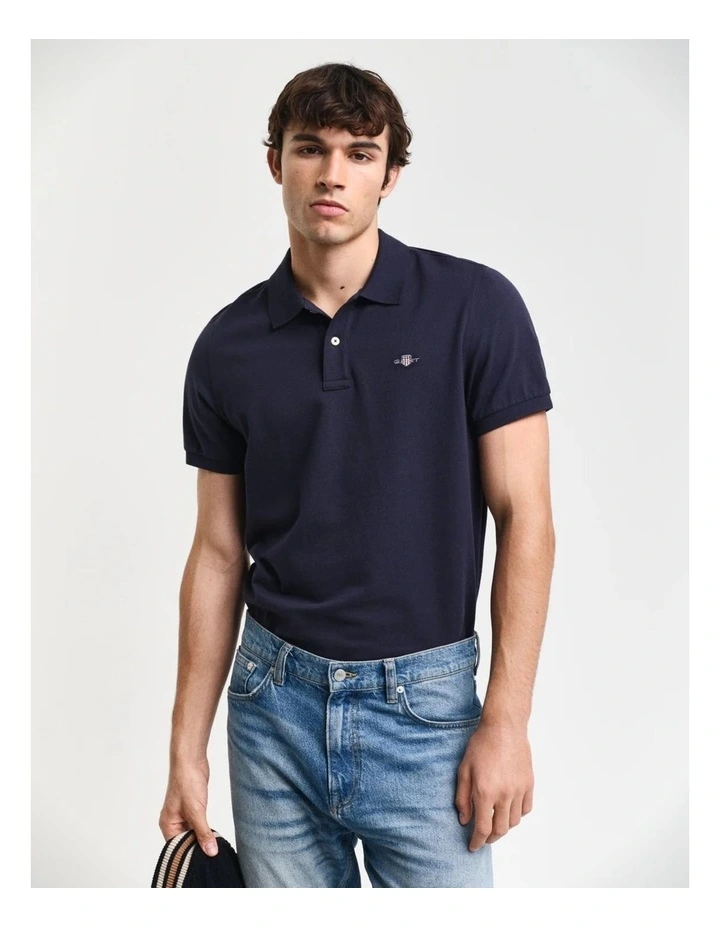 Regular Fit Shield Pique Polo Shirt in Evening Blue image 1