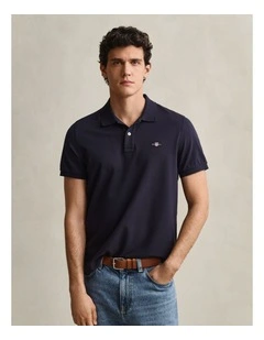 Regular Fit Shield Pique Polo Shirt in Evening Blue