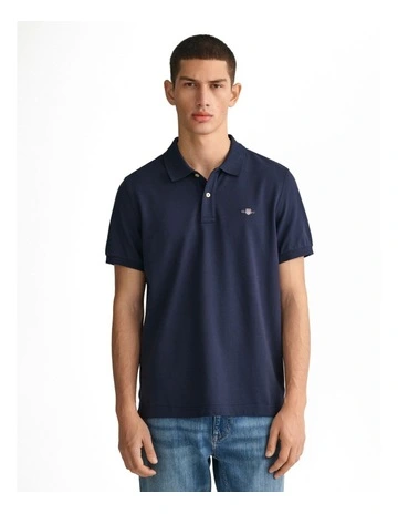 Regular Fit Shield Pique Polo Shirt in Evening Blue