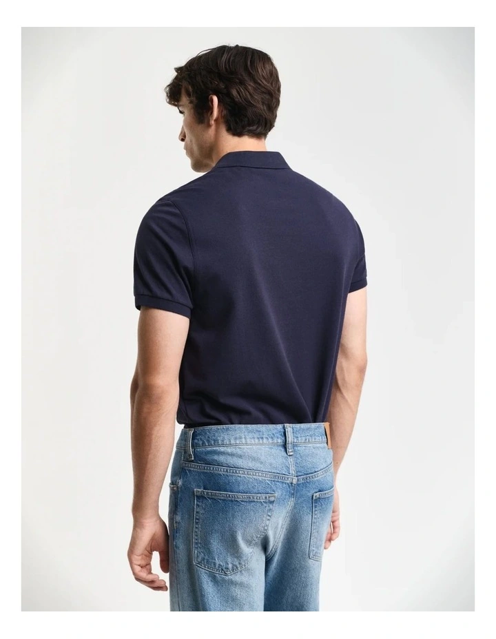 Regular Fit Shield Pique Polo Shirt in Evening Blue image 2