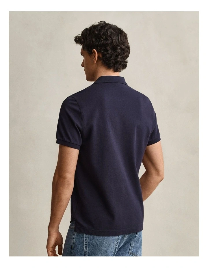 Regular Fit Shield Pique Polo Shirt in Evening Blue image 2