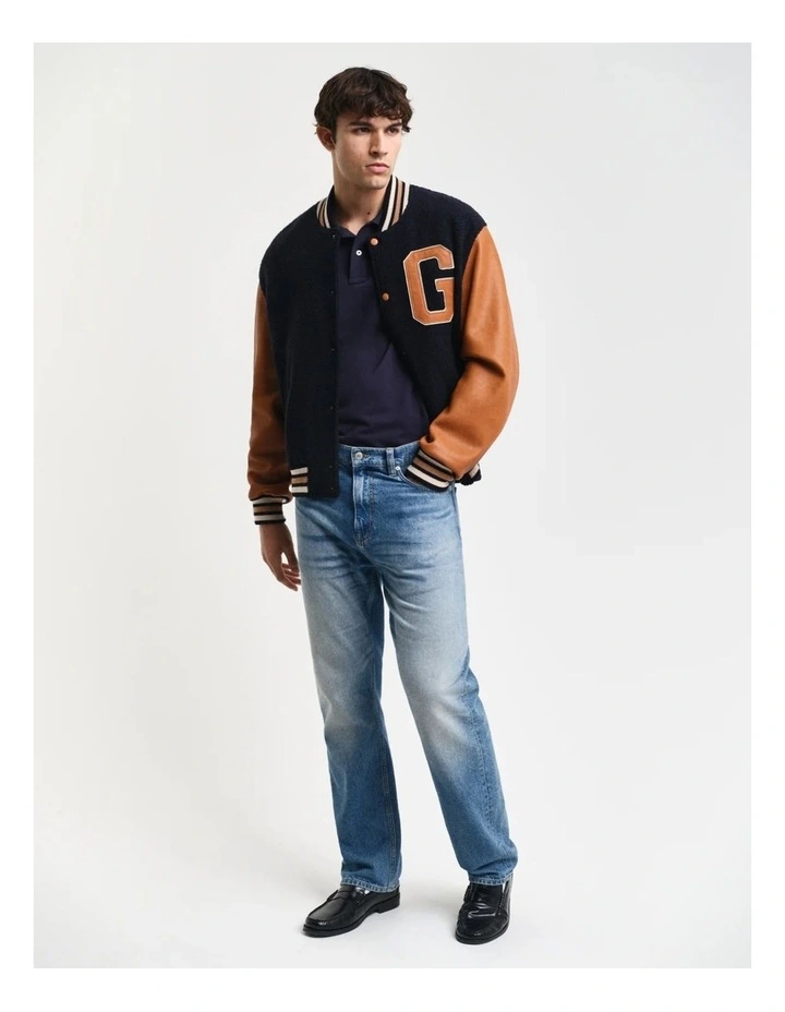 Regular Fit Shield Pique Polo Shirt in Evening Blue image 3