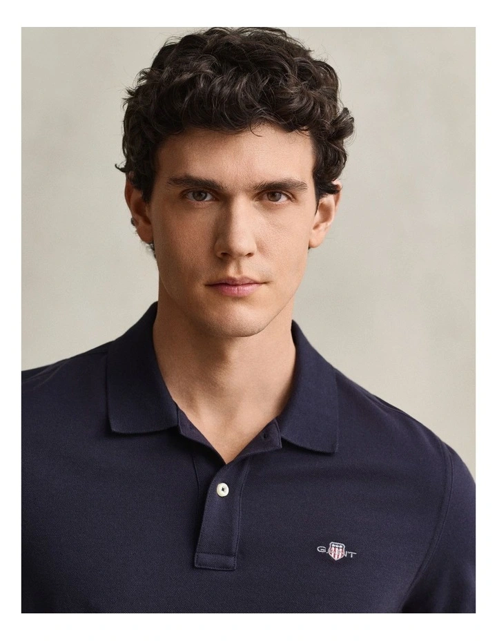 Regular Fit Shield Pique Polo Shirt in Evening Blue image 3
