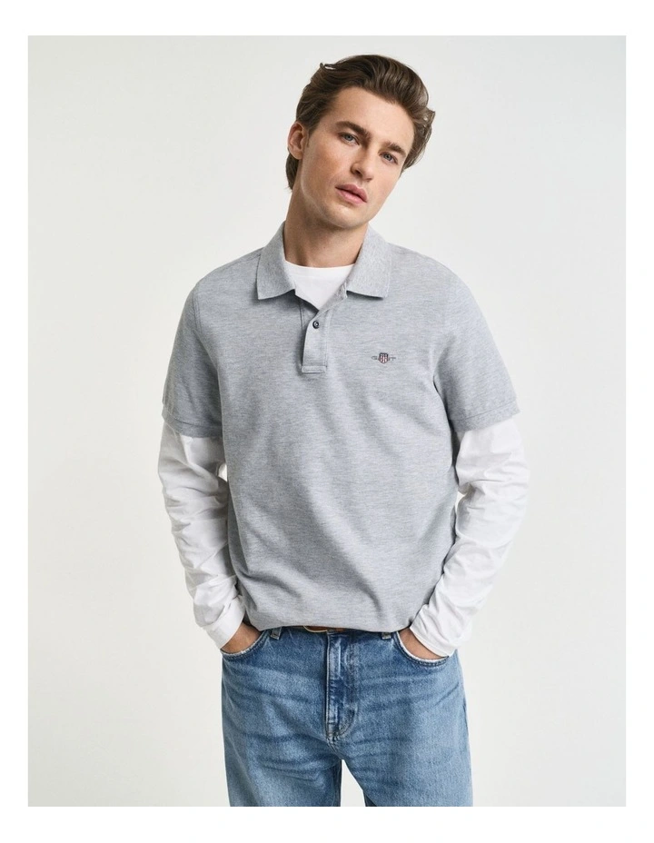 Regular Fit Shield Piqu Polo Shirt in Grey Melange image 1
