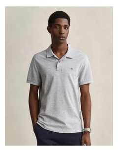 Regular Fit Shield Piqu Polo Shirt in Grey Melange