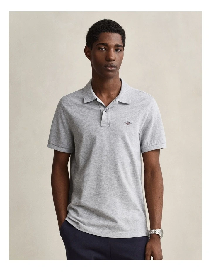Regular Fit Shield Piqu Polo Shirt in Grey Melange image 1