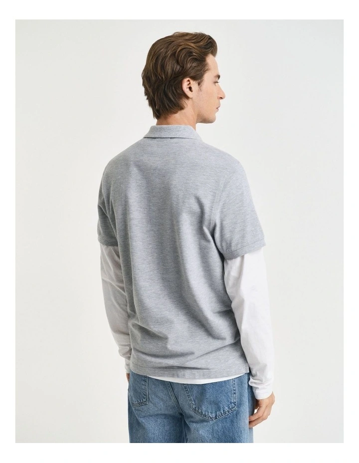 Regular Fit Shield Piqu Polo Shirt in Grey Melange image 2