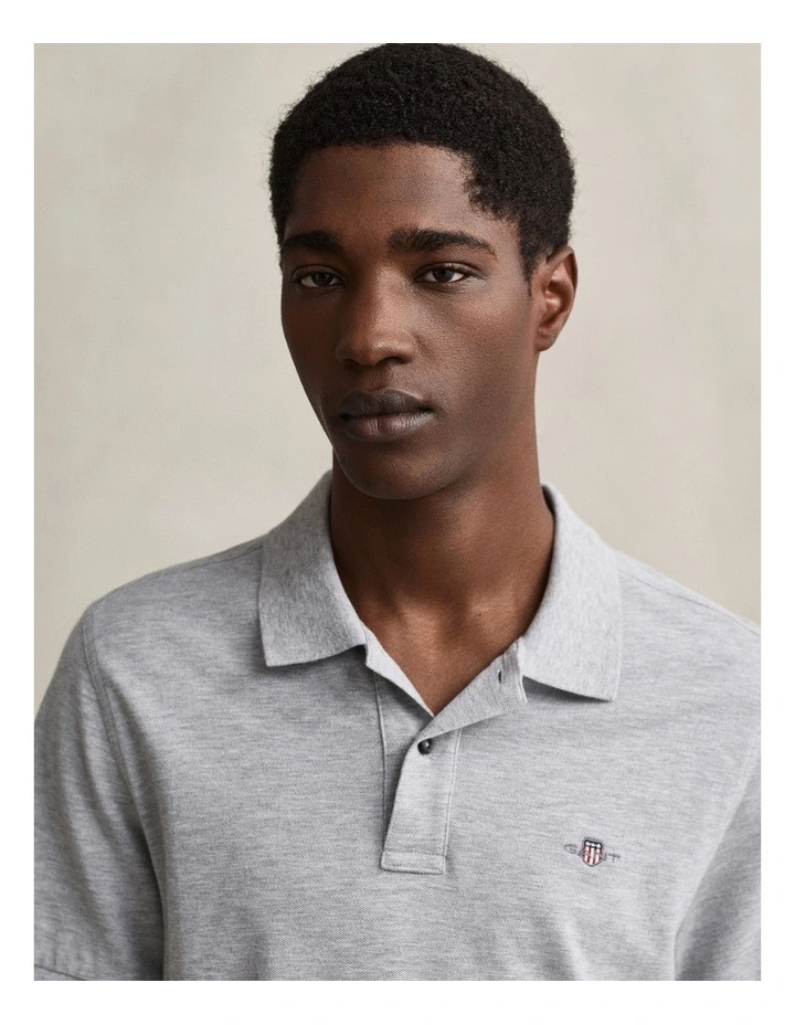 Regular Fit Shield Piqu Polo Shirt in Grey Melange image 3