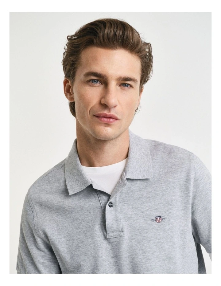 Regular Fit Shield Piqu Polo Shirt in Grey Melange image 4